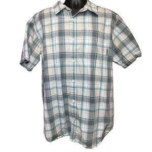 Columbia Men's Button-Down Shirt Size XL Green Gray Plaid Short-Sleeved